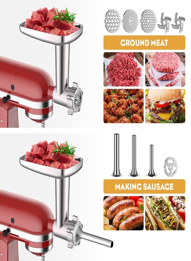 GVODE Meat Grinder & Stainless Steel Slicer Shredder Attachment for KitchenAid Stand Mixer, Meat Grinder Attachment with Sausage Stuffing Set and Cheese Grater, For KitchenAid Mixer Attachments - Image 2